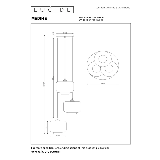 MEDINE Lampa wisząca 3xE27 46413/13/65 Lucide - zdjęcie dodatkowe 5